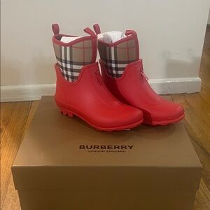 Burberry Red Checkered Rain Boots